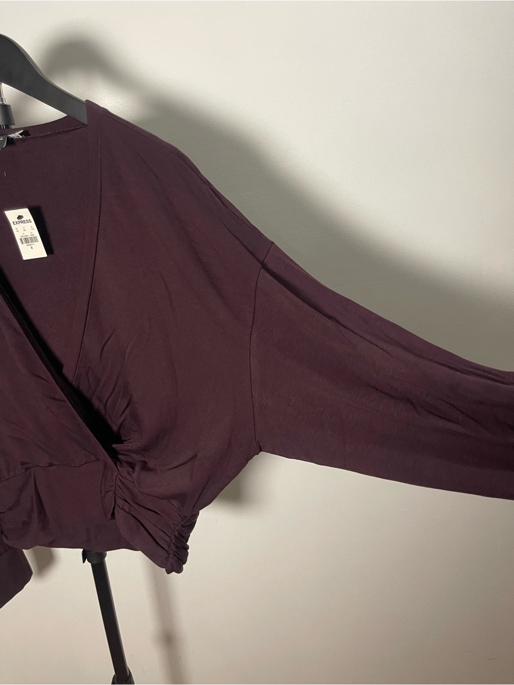 Express Plum Ruched Surplice Long Sleeve Top - Picture 5 of 7